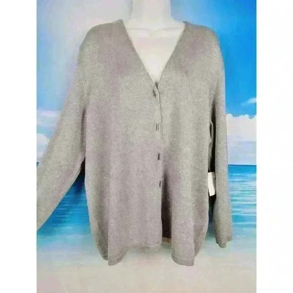 NWT JOSEPHINE CHAUS Womans SILVERY GREY Metallic Cardigan Sweater Silk size 2x - Picture 3 of 5
